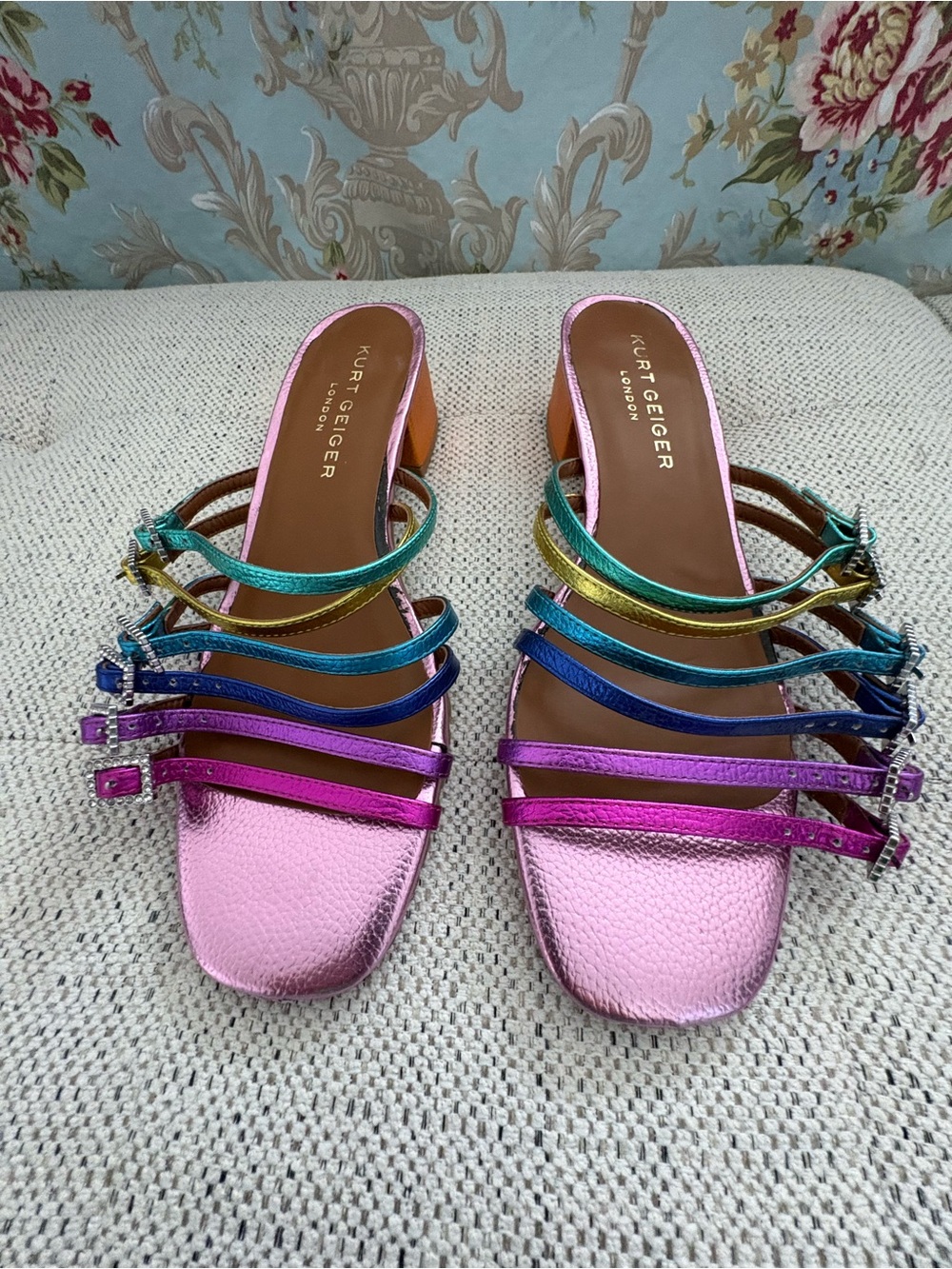 Kurt Geiger Metallic Pink Multi-Strap Mules